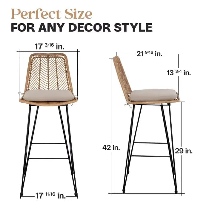Tabouret de bar haut scandinave en rotin tressé, chaise de comptoir pour extérieur et intérieur, siège de loisirs pour balcon, réception, café, restaurant, mobilier