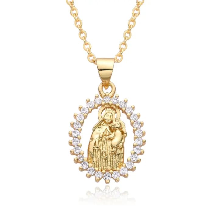 Ovale Plaqué Or Notre-Dame de Mt. Pendentif creux Carmel, collier vierge marie, bijoux à breloques catholiques Nuestra Señora del Carmen