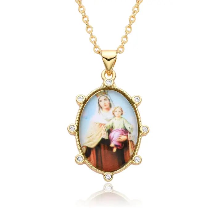 Ovale Plaqué Or Notre-Dame de Mt. Pendentif creux Carmel, collier vierge marie, bijoux à breloques catholiques Nuestra Señora del Carmen