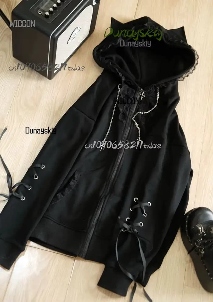 Jirai Kei japonais femmes filles Cosplay Costumes lapin chat oreille manteau à capuche blanc noir en peluche chaud manteau Kawaii quotidien carnaval