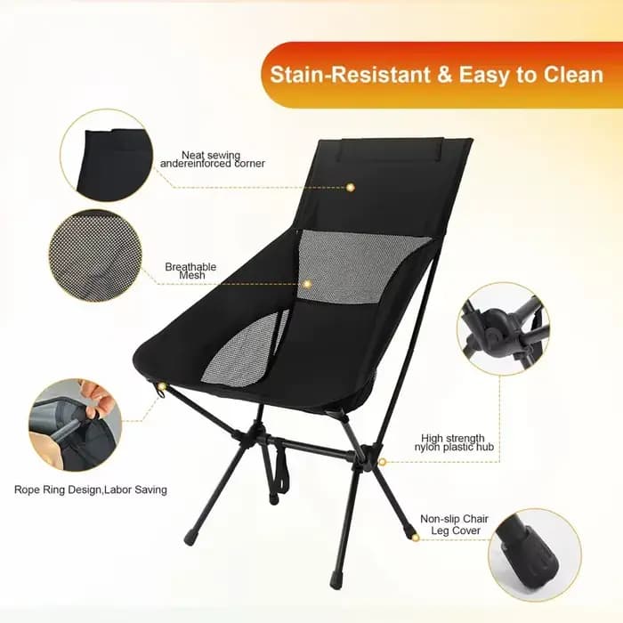 Chaise de camping à dossier haut, chaise pliante ultra-légère et compacte pour adultes avec sac de transport, installation rapide pour l'extérieur
