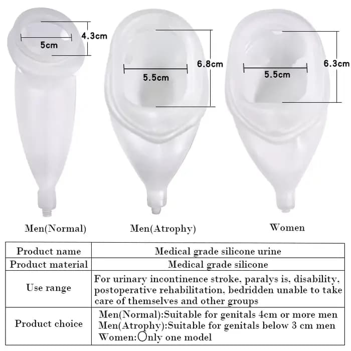 Collecteur d'urine hypoallergénique médical Silicone adultes urinoir avec sacs de cathéter
