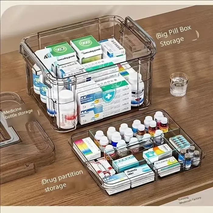 Boîte de rangement transparente pour organisateur de médicaments