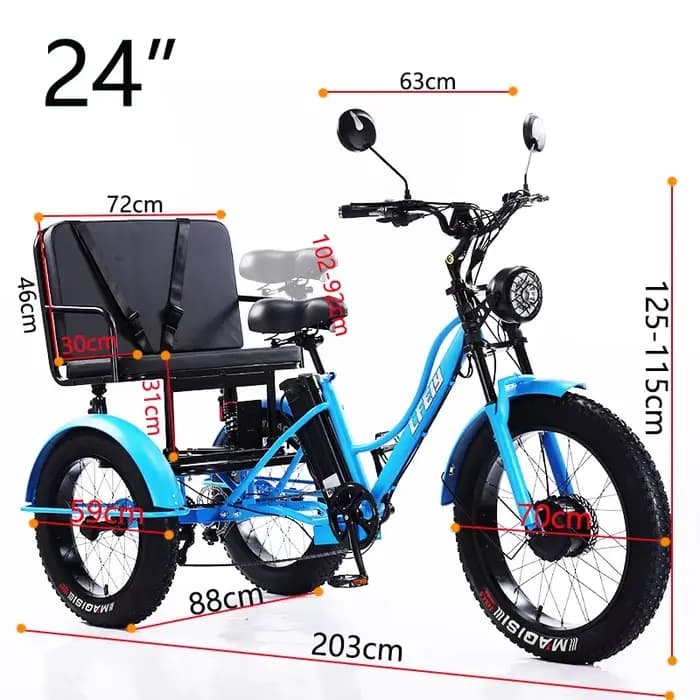 Vélo électrique Cargo à 3 roues 750w avec siège passager pour personnes âgées nouveau