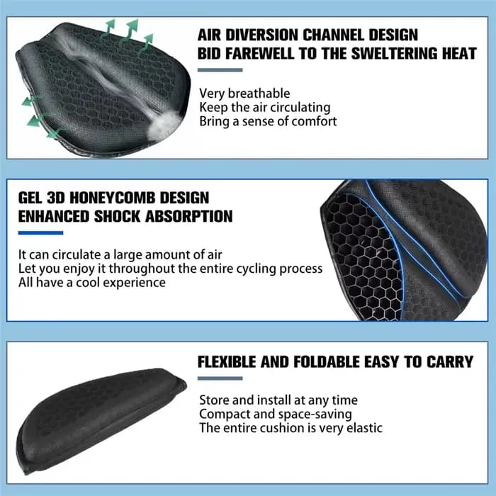 Coussin de siège de moto en Gel, coussin de refroidissement, Shake Rider, nid d'abeille 3D, Absorption des chocs, confort, coussin de selle de moto