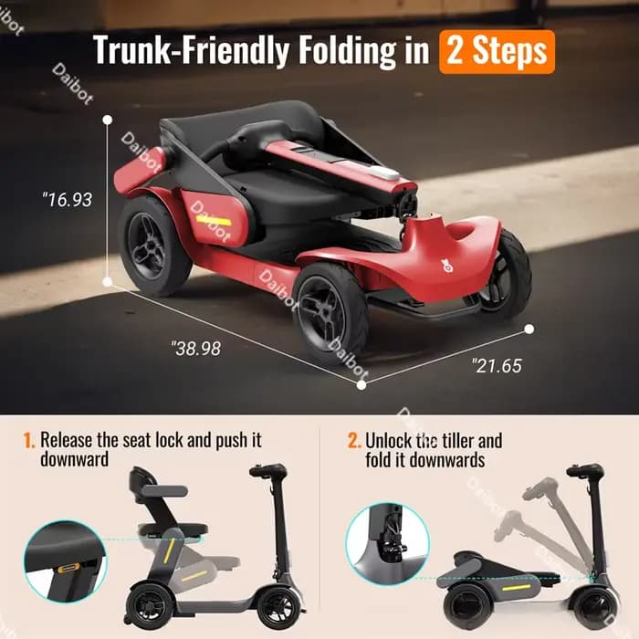Scooter électrique intelligent pré-assemblé pliable à 4 roues pour adultes âgés handicapés avec détection de siège