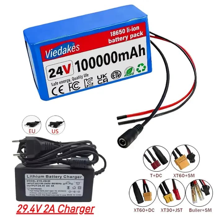 🌍 Batterie au lithium haute capacité 24 V 100 Ah pour fauteuils roulants 🏅 Pack rechargeable 7S3P 18650 100 000 mAh 🔥