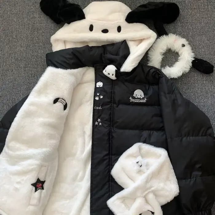 Sanrioed Cinnamoroll Veste rembourrée Kawaii Hello Kittys Femmes Manteau en coton double face Plus Hauts brodés en velours Cadeau de Noël