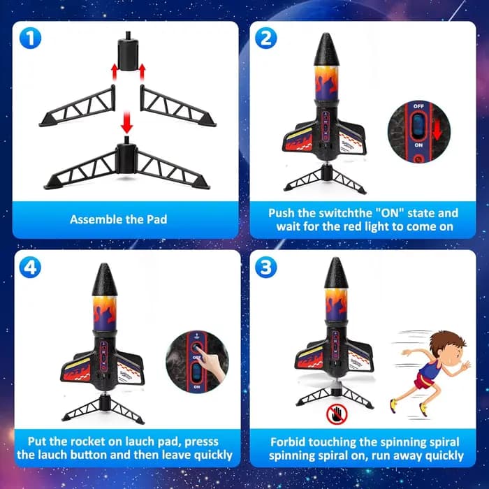 Lanceur de fusée pour enfants, jouet de fusée à Air motorisé à lancement automatique, fusées avec terre de Parachute, 200 pieds de vol, jouets d'extérieur