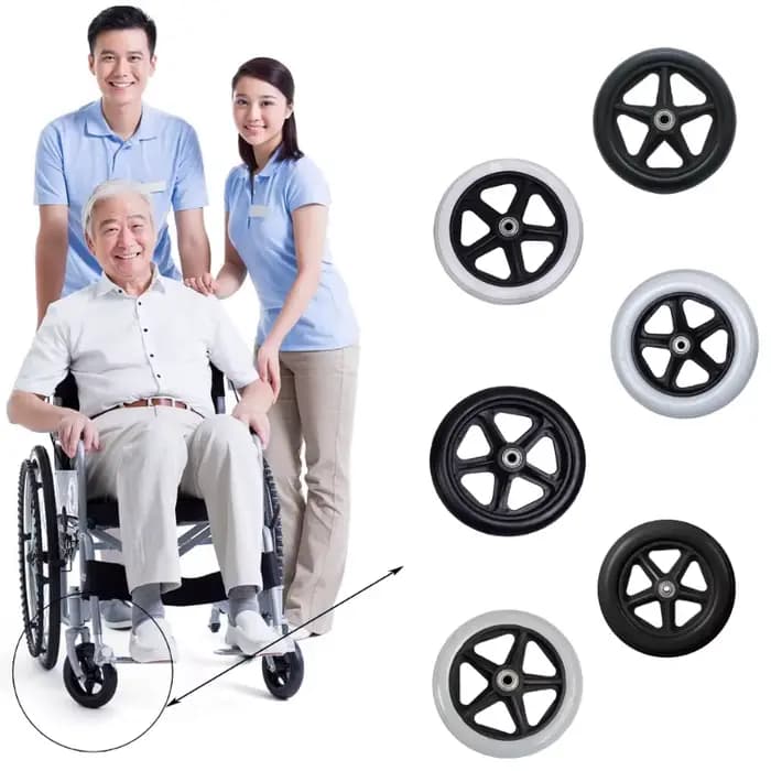 2 pièces 6/7/8 pouces fauteuil roulant robuste roues avant roulettes lisse Flexible solide pneu roue