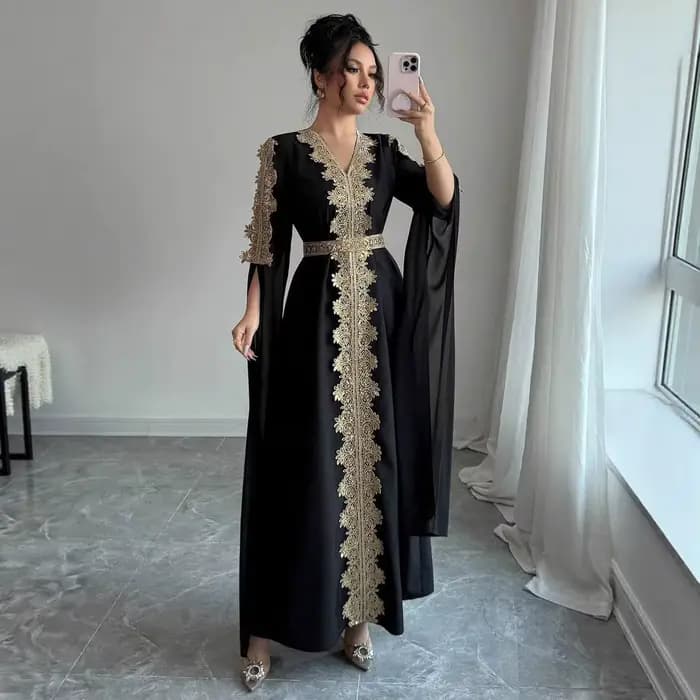 Eid femmes Robe de soirée Abaya fendu à manches longues musulman Jalabiya Ramadan solide robes Largos col en V robes arabe longue Robe 2026