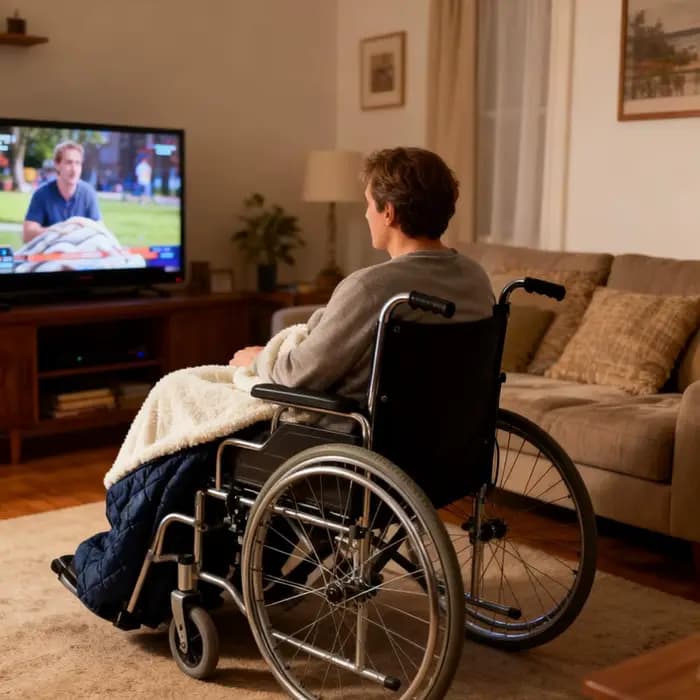 Couverture polaire pour fauteuil roulant avec poche zippée