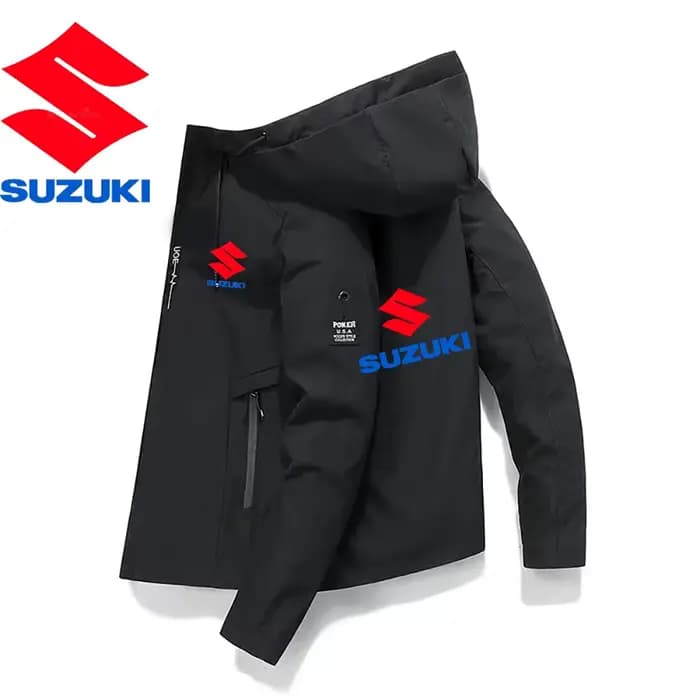Blouson Moto Suzuki - Veste Coupe-Vent Homme Printemps/Automne - Manteau - Streetwear Tendance - Blouson Homme avec Capuche