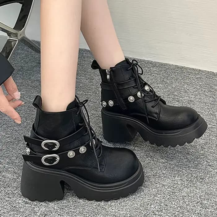 Bottines à talons hauts pour femmes, chaussures de styliste épaisses, escarpins à la mode, confortables, de luxe, Goth Chelsea, hiver