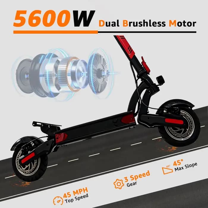 Trottinette électrique pour adultes, pneus pneumatiques de 10 pouces, moteur de 3200 W, trottinette électrique pliable pour adultes avec régulateur de vitesse, système de double freinage