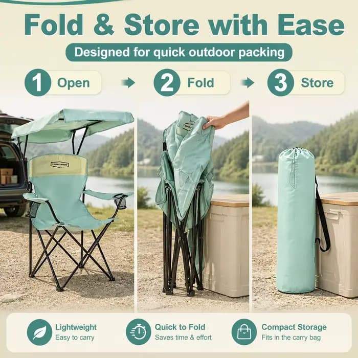 Chaise de camping avec auvent, chaise de plage avec ombrage, portable, légère, surdimensionnée pour tous, facile à ouvrir et à fermer sans installation