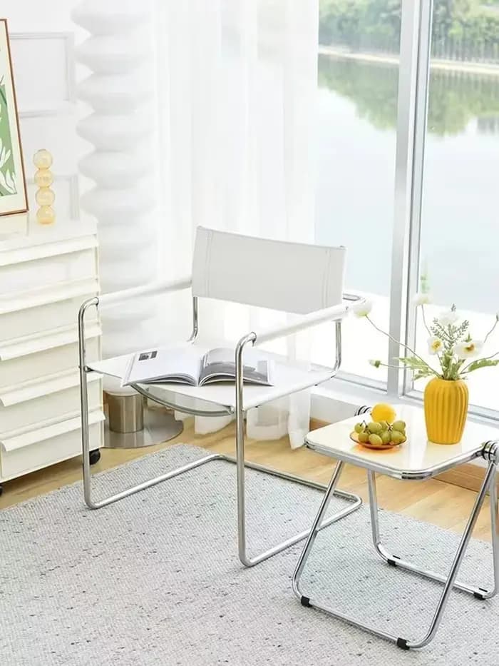 Bauhaus – chaise à dossier avec accoudoirs de bureau, selle en acier inoxydable, chaise de salle à manger en cuir, chaises de loisirs confortables, meubles pour accessoires Photo