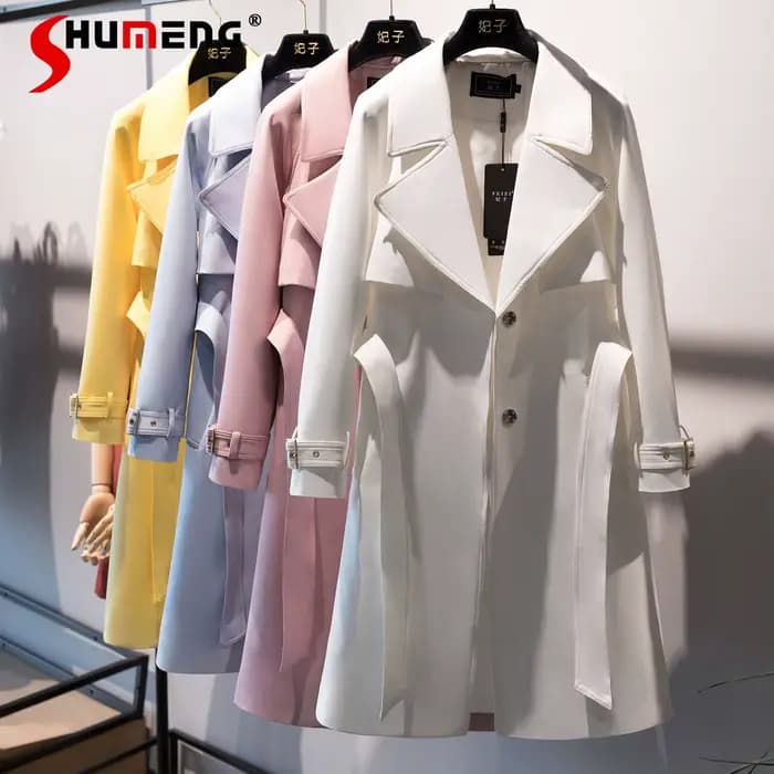 Manteau mi-long chic pour femme, manteau document monochrome, manches longues, simple, haut de gamme, mode printemps et automne, nouveau, 2024