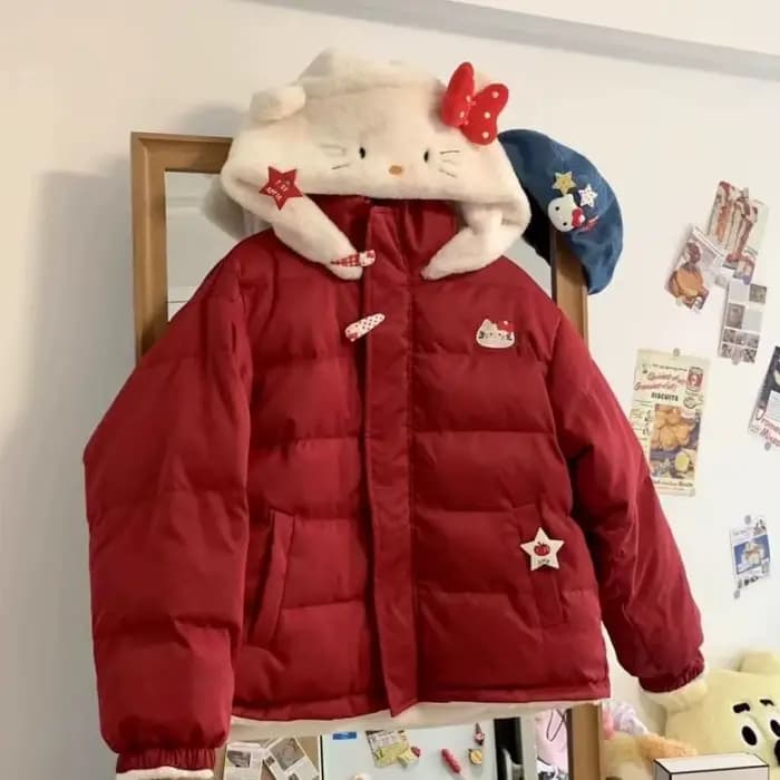 Sanrioed Cinnamoroll Veste rembourrée Kawaii Hello Kittys Femmes Manteau en coton double face Plus Hauts brodés en velours Cadeau de Noël