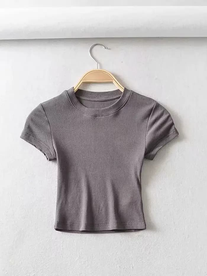 Été Sexy femmes col rond à manches courtes T-shirt mince élastique maigre culture hauts