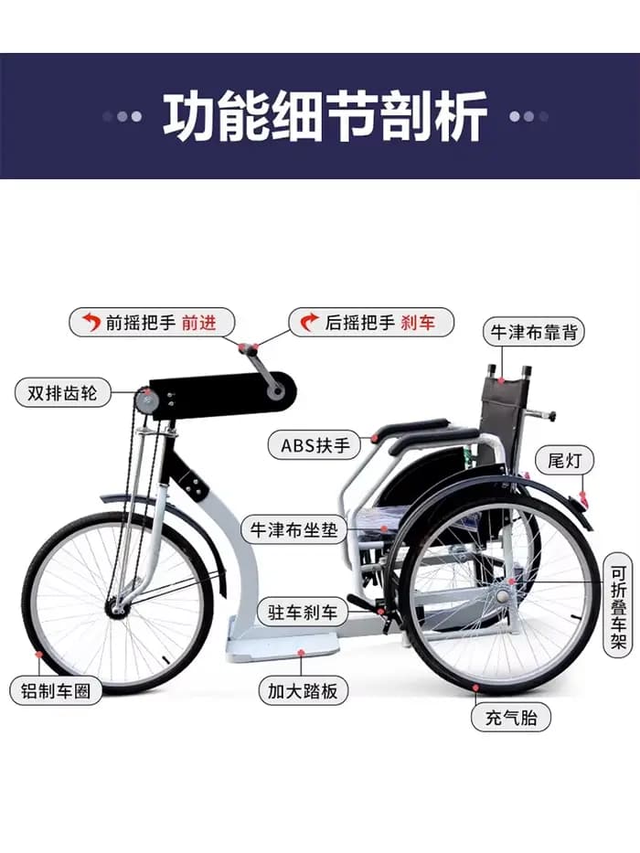 Tricycle à main léger et pliable pour personnes âgées et handicapées