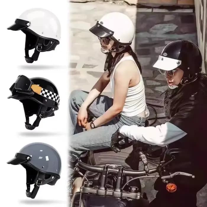 Casque de moto vintage rétro, demi-casque de scooter, casque Cruiser Prince