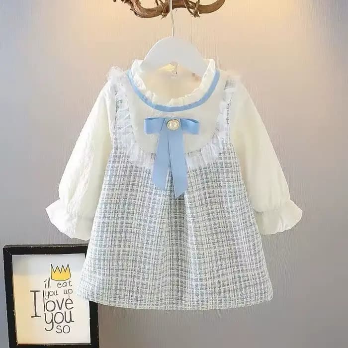Jupe à manches longues pour filles, jolie robe ample, vêtements d'extérieur, nouveau Style coréen, vêtements décontractés pour enfants, mode, col rond, jupe à nœud