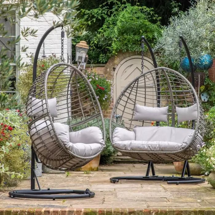 Chaise pivotante surdimensionnée en rotin, Double siège en osier, chaise d'extérieur, meubles de jardin, terrasse, grand fauteuil de Patio, siège profond
