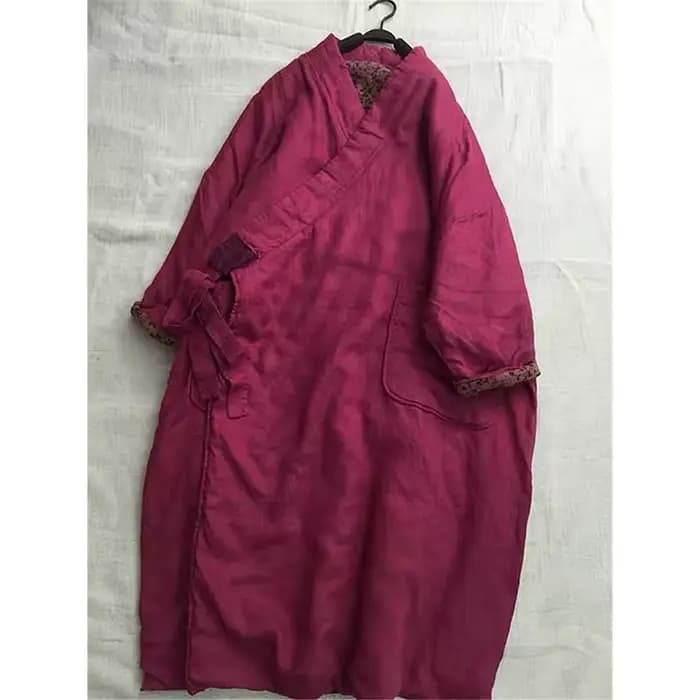 Manteau Long en lin et coton pour femmes, ample, Vintage, littéraire, Cardigans épais, manches longues, col en v, vêtements d'extérieur, veste chinoise