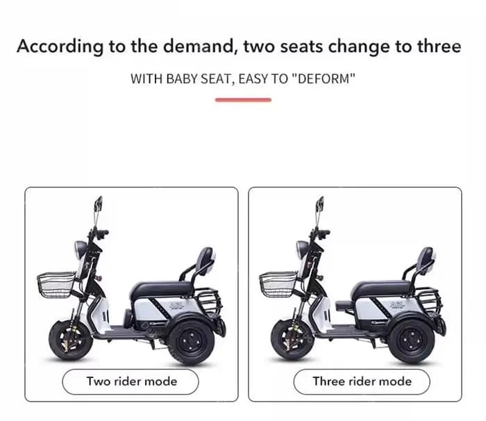 Tricycle électrique à trois places pour Parent et enfant