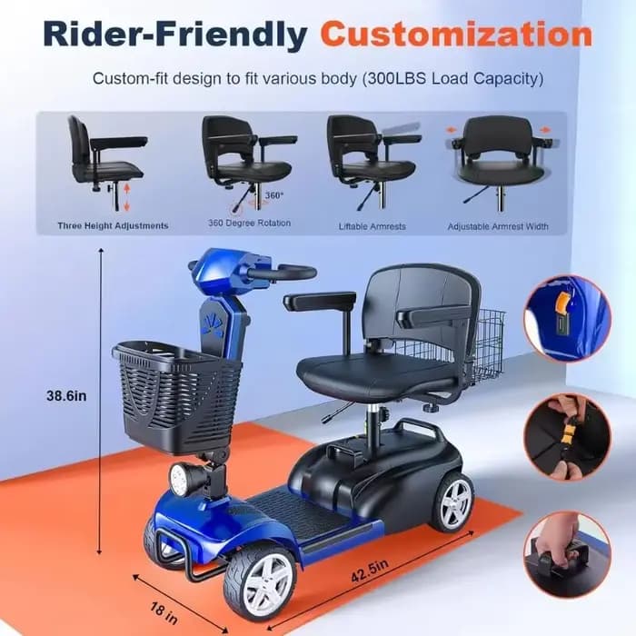 Scooter électrique à 4 roues avec deux paniers