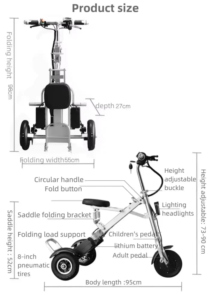 Tricycle électrique pliant 36v 250w