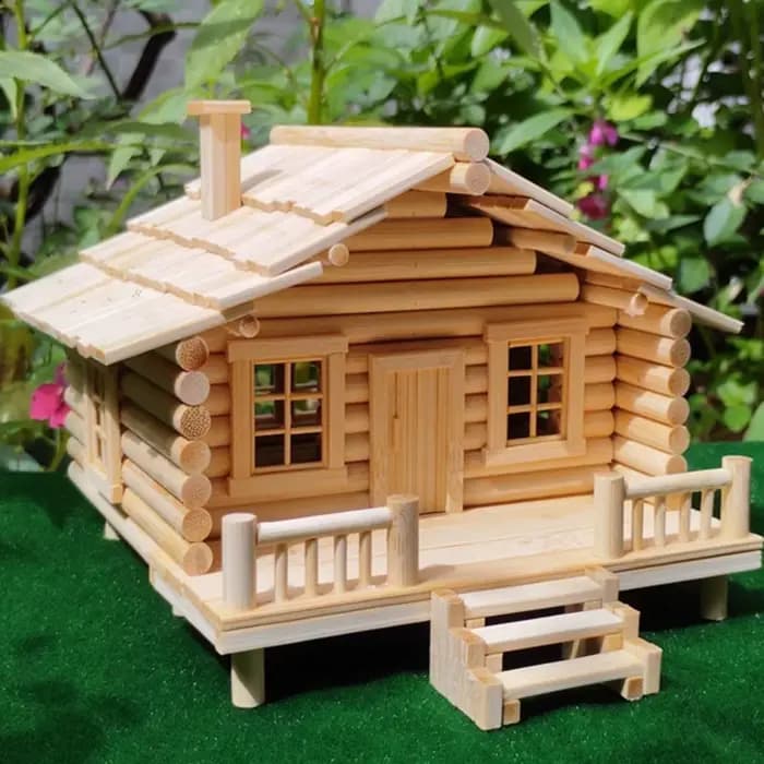 Modèle de construction 3D en bois, kit de maison en bambou DIY, jeu de construction artisanal, maison confortable, modèle de cabane en rondins miniature pour enfants et adultes, cadeau