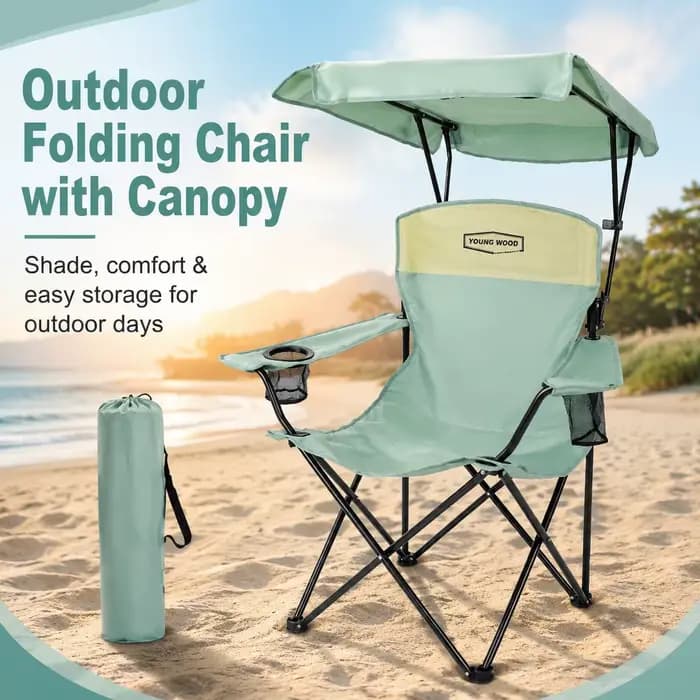 Chaise de camping avec auvent, chaise de plage avec ombrage, portable, légère, surdimensionnée pour tous, facile à ouvrir et à fermer sans installation