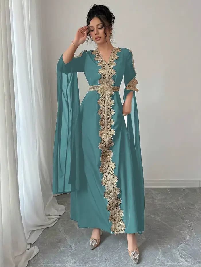 Eid femmes Robe de soirée Abaya fendu à manches longues musulman Jalabiya Ramadan solide robes Largos col en V robes arabe longue Robe 2026