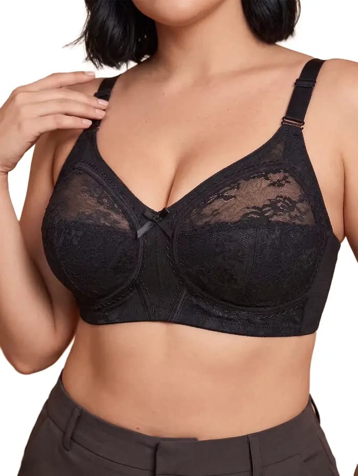 Soutien-gorge Grande Taille Femme Couvrant Entièrement, Dentelle Florale Transparente Anti-Affaissement, Confortable Sans Armature et Sans Doublure pour Poitrine Généreuse