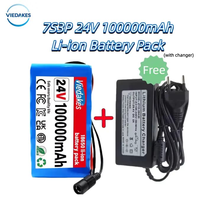 Batterie Li-ion rechargeable 24V 100Ah 100000mAh 7S3P 18650 à longue durée de vie avec BMS pour fauteuil roulant électrique 24 volts
