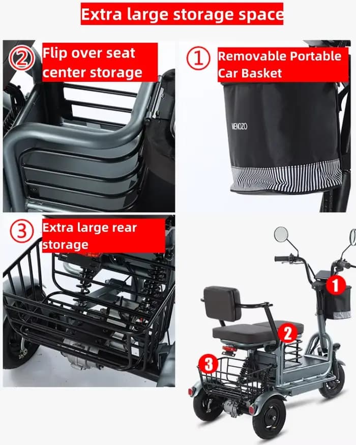 Tricycle électrique de 10 pouces pour personnes âgées/adultes