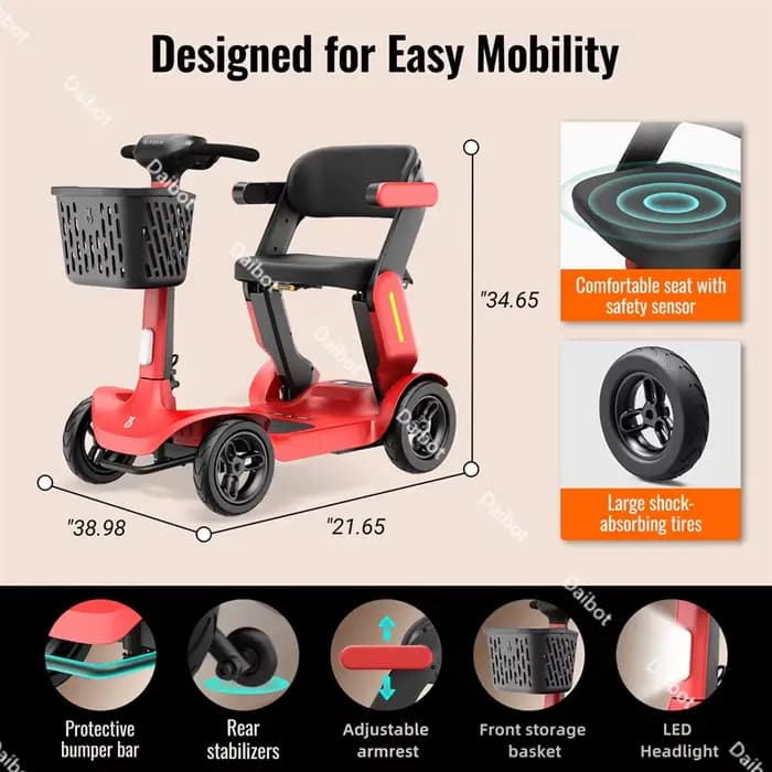Scooter de mobilité de voyage pliant à 4 roues léger handicapé haut de gamme avec siège