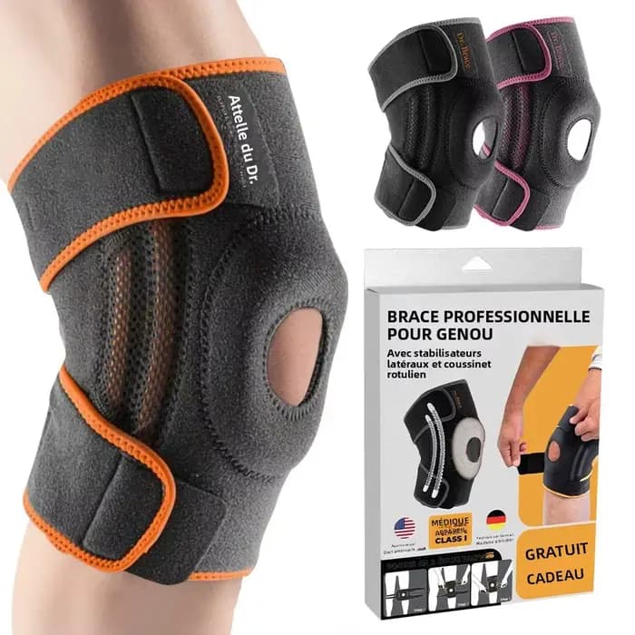 Genouillère avec stabilisateurs latéraux et coussinets en gel pour la rotule