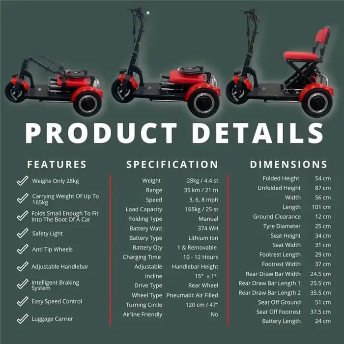 Scooter de mobilité adulte Tricycle électrique pliant à 3 roues 10 pouces 36V 300W vitesse 15 km/h