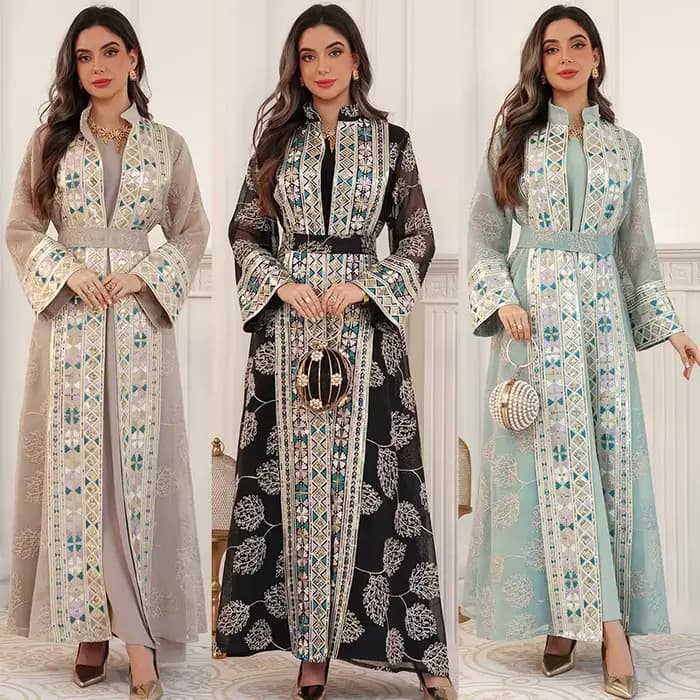 Abaya de l'Aïd pour femme, robe de soirée, ensemble 2 pièces, Kaftan Jalabiya, élégante, musulmane, Dubaï, Vestidos Largo, Ramadan, Caftan, Robe longue, Abayas 2026