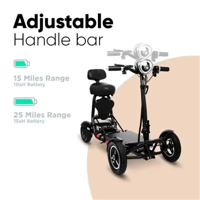 Scooters de mobilité à 4 roues motrices pour personnes âgées pliable léger 500W 36V 10 pouces Scooter électrique pliant avec 2 sièges