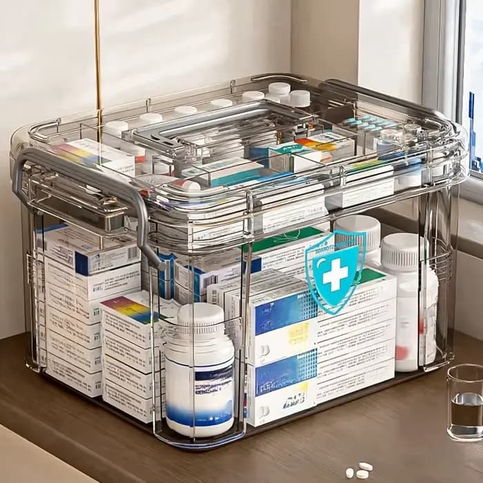 Boîte de rangement transparente pour organisateur de médicaments
