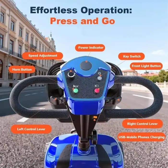 Scooter électrique à 4 roues avec deux paniers