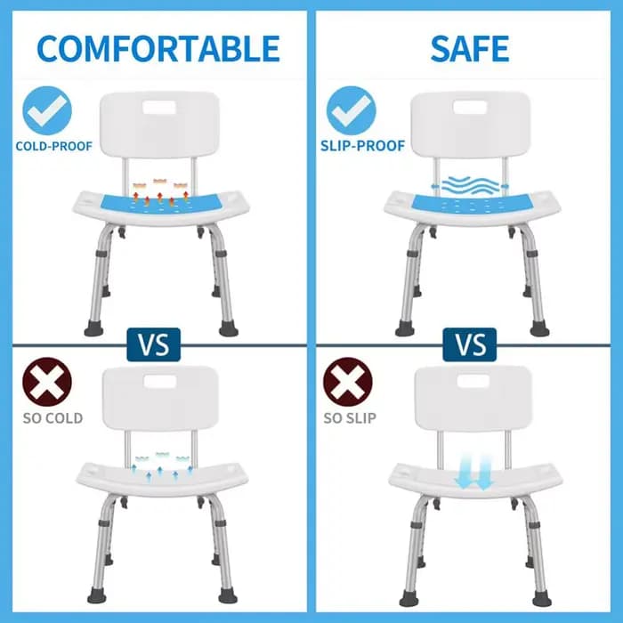 Chaise de douche antidérapante avec coussin de soutien