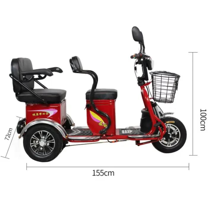 600W 60V 3 roues Parent enfant Scooter électrique 2 places pour personnes âgées avec batterie amovible Tricycle
