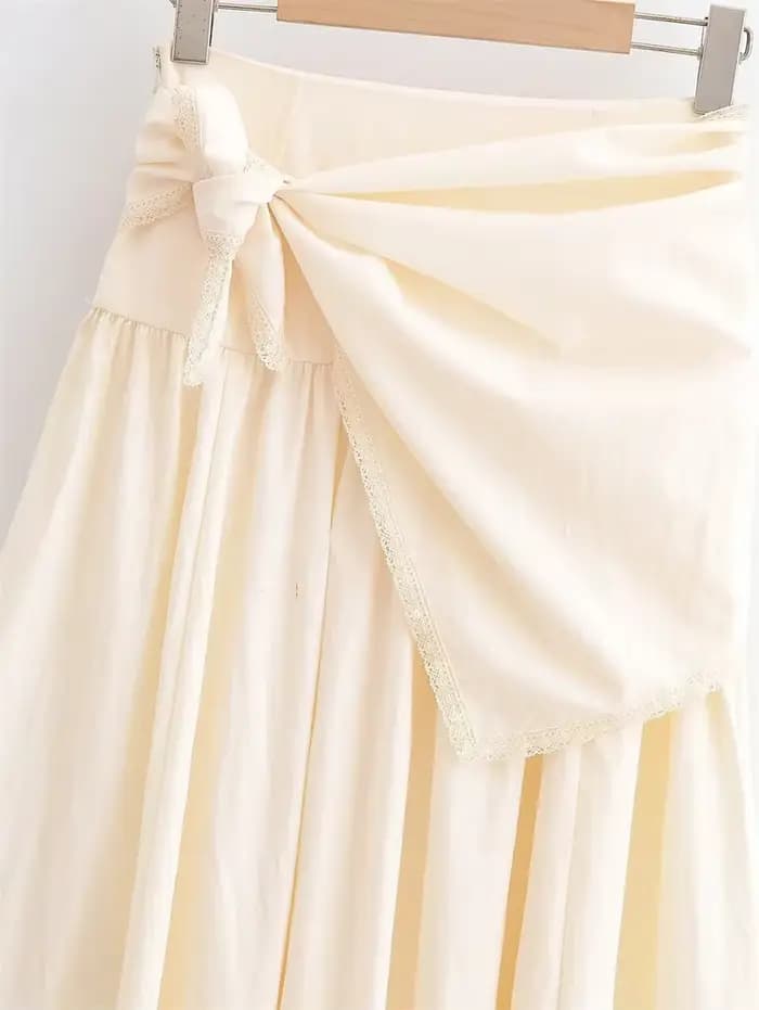 Jupe pour femme Nouvelle Collection Printemps-Été Beige Effet Écharpe Moelleuse Longueur Midi Décontractée Chic et Originale