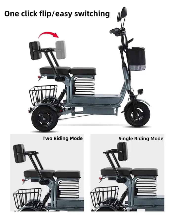 Tricycle électrique de 10 pouces pour personnes âgées/adultes