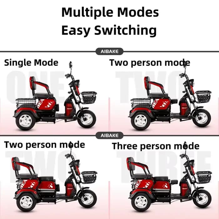 Trottinette de mobilité à 3 roues pour personnes âgées 800W 60V 30AH Parents enfants Tricycles électriques pour femmes 2 sièges adultes avec siège réglable